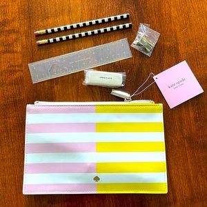 Kate Spade Two-Toned Striped Pencil Pouch with accessories
